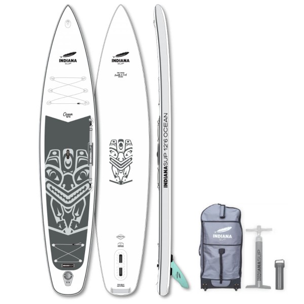 Indiana 12'6 Ocean Touring Inflatable iSUP Board Set 2023 weiß